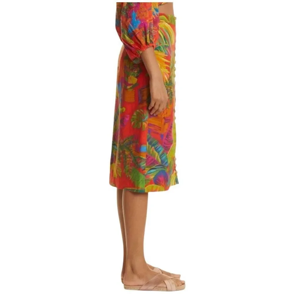 Farm Rio Urban Jungle Linen Midi Skirt Size XS - Picture 5 of 13